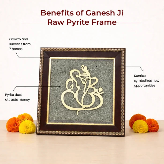 Ganesh Ji Raw Pyrite Frame for Prosperity and Good Fortune - view 4
