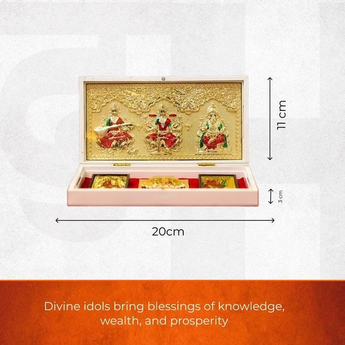 Ganesh Lakshmi Saraswati Pocket Temple - Gold Platted - view 2