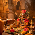 Pandits performing an online Ganesh Puja ritual at Ayodhya for Divine Hindu