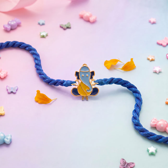 Ganesha Enamel Silver Kids Rakhi (Zavya Signature)