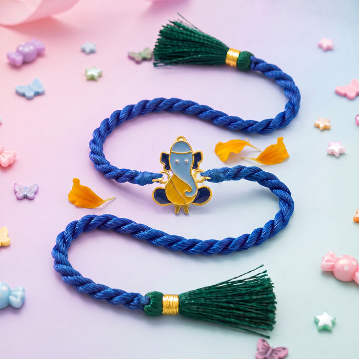 Ganesha Enamel Silver Kids Rakhi (Zavya Signature)