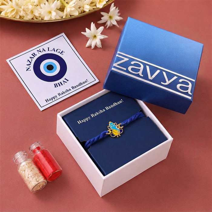 Ganesha Enamel Silver Kids Rakhi (Zavya Signature)