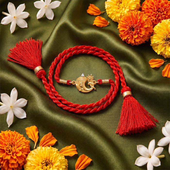Ganesha Gold Plated Silver Rakhi for Bhai