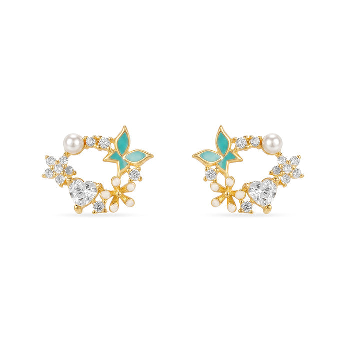 Garden Whispers Gold Plated 925 Silver Stud Earrings