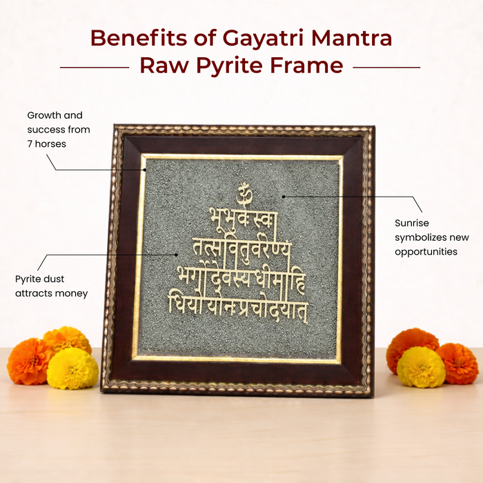 Gayatri Mantra Raw Pyrite Frame for Wisdom and Light - view 4
