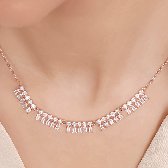 Geometric Drop Charm Rose Gold Plated 925 Sterling Silver Necklace