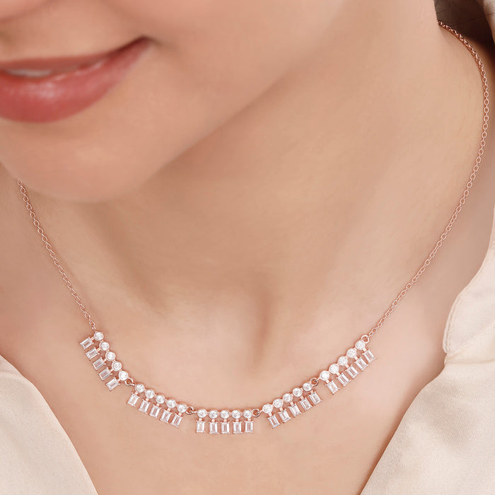 Geometric Drop Charm Rose Gold Plated 925 Sterling Silver Necklace