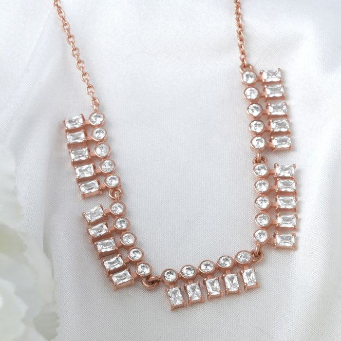 Geometric Drop Charm Rose Gold Plated 925 Sterling Silver Necklace