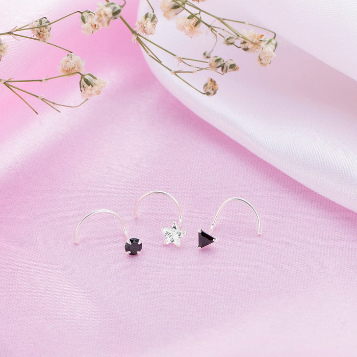 Geometrical 925 Sterling Silver Nath Set of 3