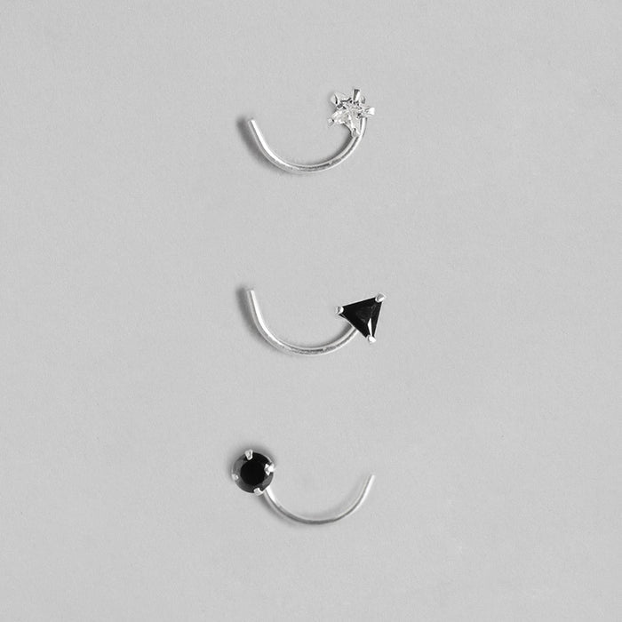 Geometrical 925 Sterling Silver Nath Set of 3