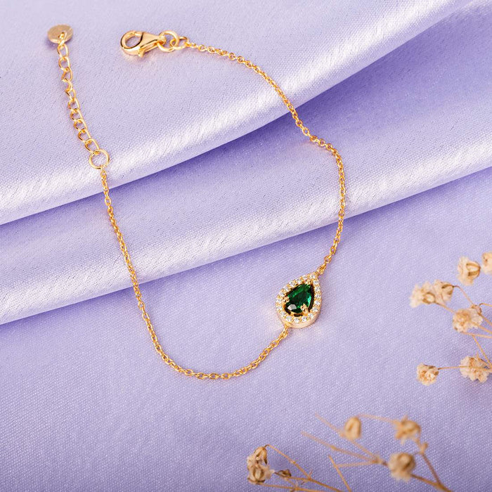 Gilded Emerald Gleam 925 Sterling Silver Gold-Plated Bracelet