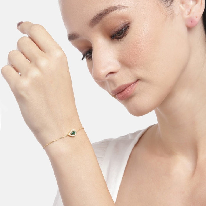 Gilded Emerald Gleam 925 Sterling Silver Gold-Plated Bracelet