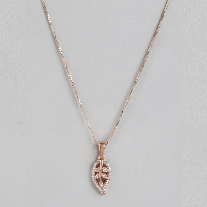 Gilded Foliage CZ Leaf Rose Gold-Plated 925 Sterling Silver Pendant with Chain