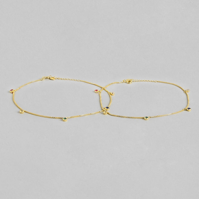 Gilded Harmony Gold Plating Colour Stone 925 Sterling Silver Drop Anklet