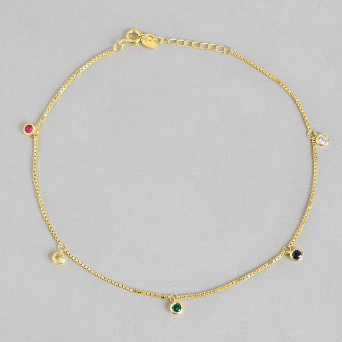 Gilded Harmony Gold Plating Colour Stone 925 Sterling Silver Drop Anklet