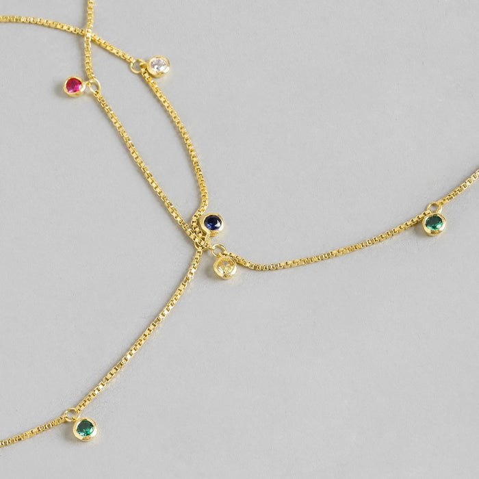 Gilded Harmony Gold Plating Colour Stone 925 Sterling Silver Drop Anklet
