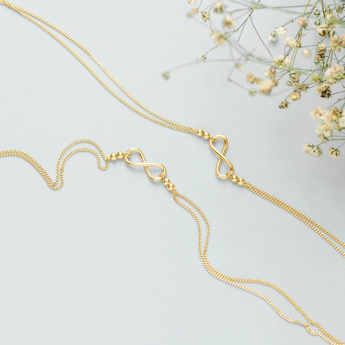 Gilded Infinity Duo Gold Plated  925 Silver Chain Anklet (Adjustable)