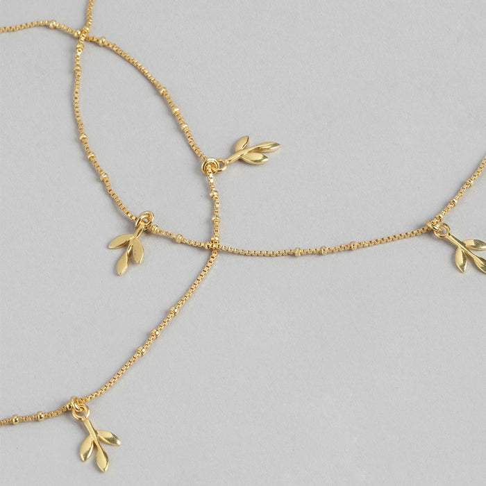 Gilded Leaves Elegance Gold-Plated 925 Sterling Silver Leaf Anklet