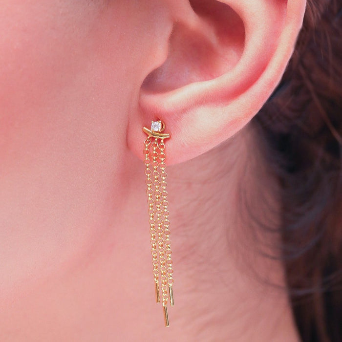 Gilded Links CZ Gold-Plated 925 Sterling Silver Earrings