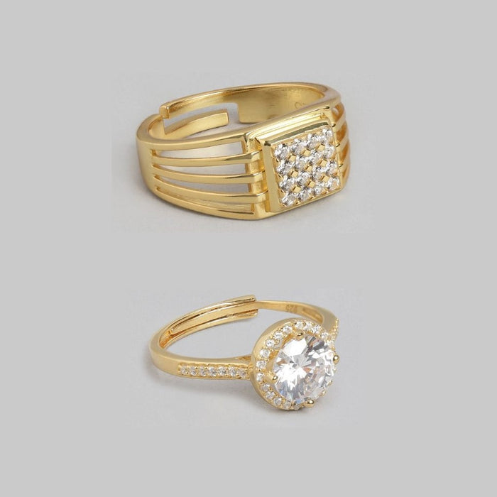 Gilded Love 925 Sterling Silver Gold-Plated Couple Ring (Adjustable)