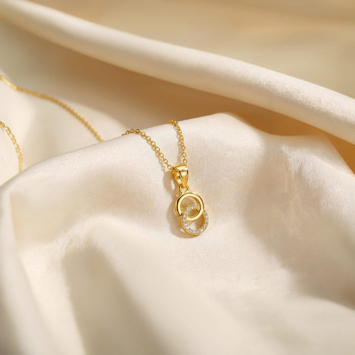 Gilded Orbit CZ Gold-Plated 925 Sterling Silver Pendant with Link Chain