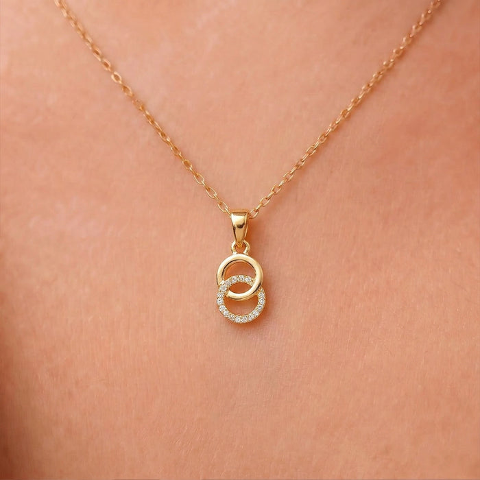 Gilded Orbit CZ Gold-Plated 925 Sterling Silver Pendant with Link Chain