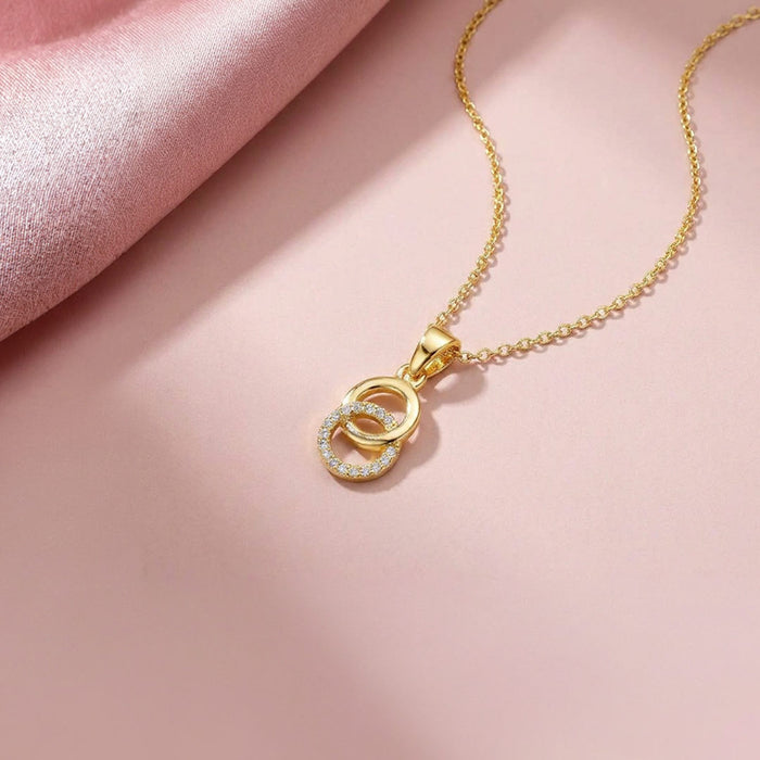 Gilded Orbit CZ Gold-Plated 925 Sterling Silver Pendant with Link Chain