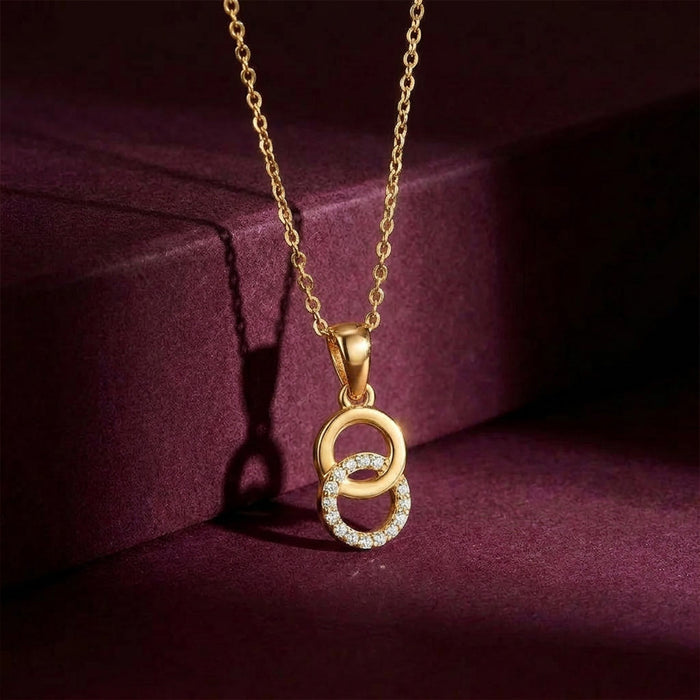 Gilded Orbit CZ Gold-Plated 925 Sterling Silver Pendant with Link Chain