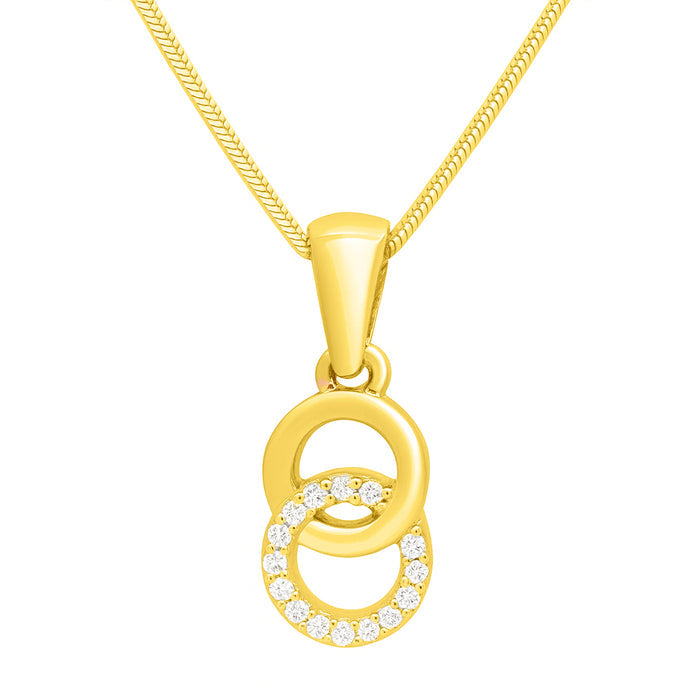 Gold-plated 925 Sterling Silver necklace for women, CZ interlocking rings pendant on a snake chain – Zavya