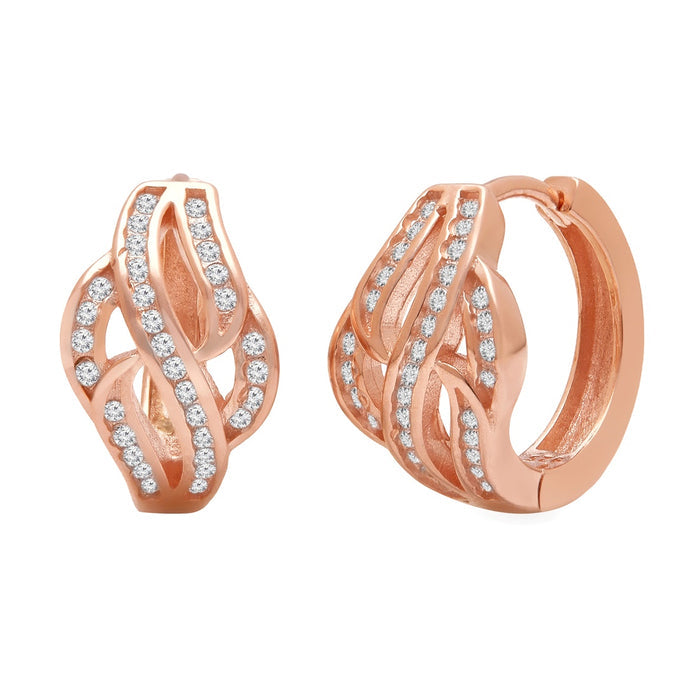Gilded Petals Brilliance Rose Gold-Plated CZ 925 Sterling Silver Hoop Earring