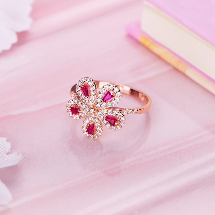 Gilded Petals: Rose Gold Flower 925 Sterling Silver Ring (Onesize)