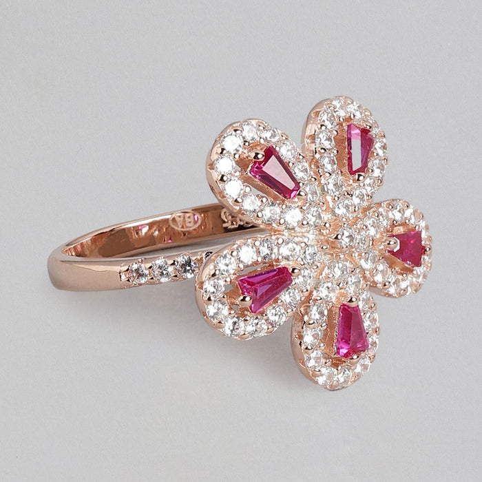 Gilded Petals: Rose Gold Flower 925 Sterling Silver Ring (Onesize)