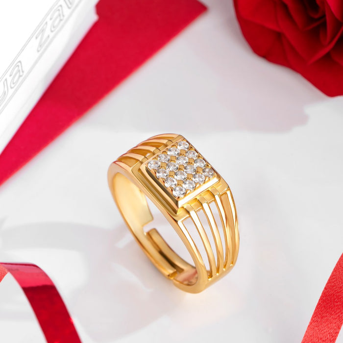 925 Sterling Silver Gilded Radiance CZ Gold-Plated 925 Sterling Silver 1 Micron Ring for Him (Adjustable) for Women – Zavya