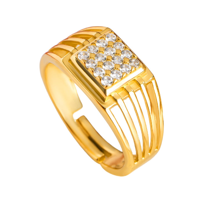 Gold-plated 925 Sterling Silver adjustable men's ring with square CZ stones. Ideal gift for him. – Zavya