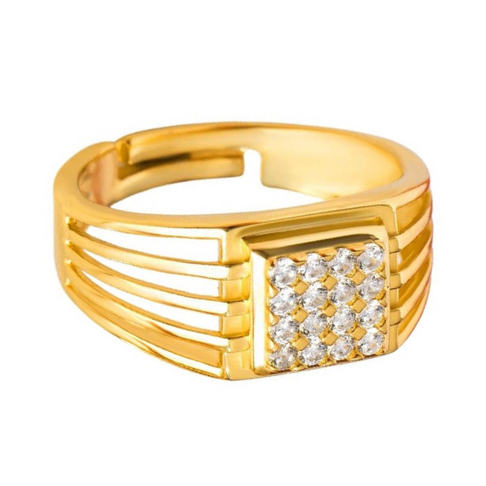 Gold-plated 925 Sterling Silver adjustable ring for him with a square CZ stone cluster, ideal gift – Zavya