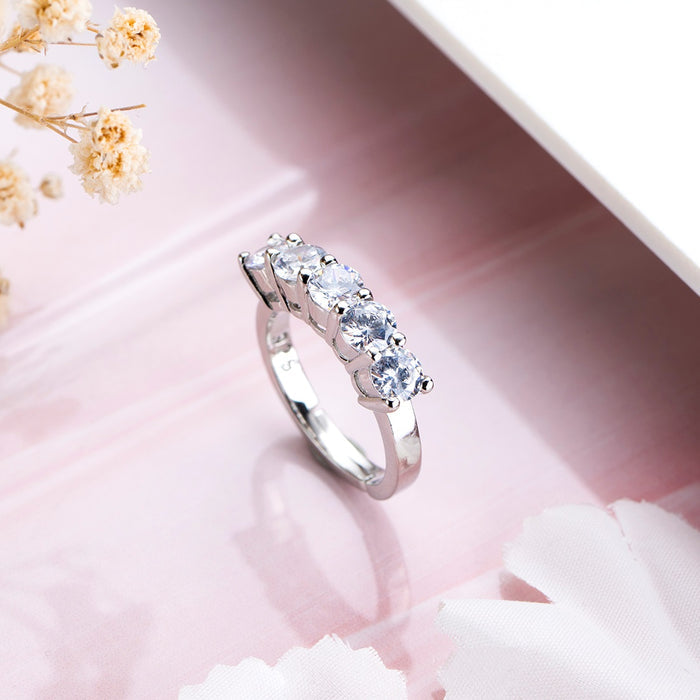 Glacial Glow Rhodium Plated CZ 925 Sterling Silver Ring for Her (Adjustable)