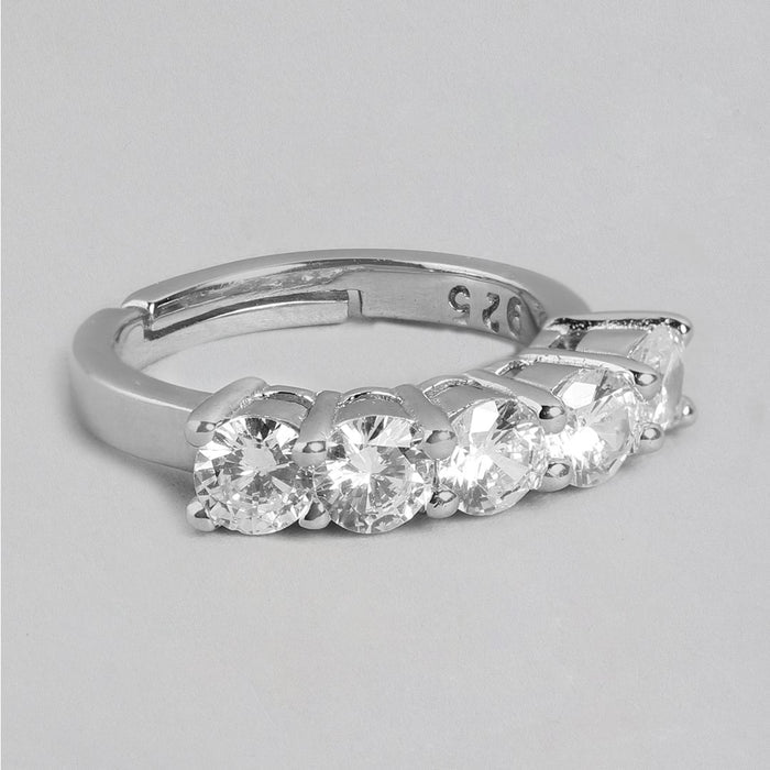 Glacial Glow Rhodium Plated CZ 925 Sterling Silver Ring for Her (Adjustable)