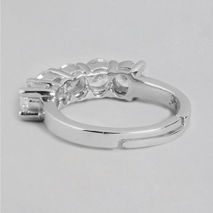 Glacial Glow Rhodium Plated CZ 925 Sterling Silver Ring for Her (Adjustable)