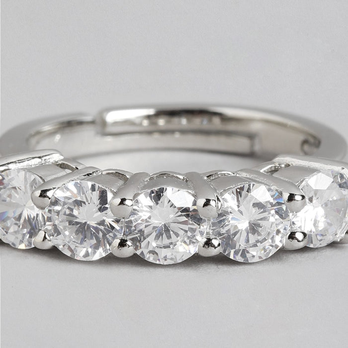 Glacial Glow Rhodium Plated CZ 925 Sterling Silver Ring for Her (Adjustable)