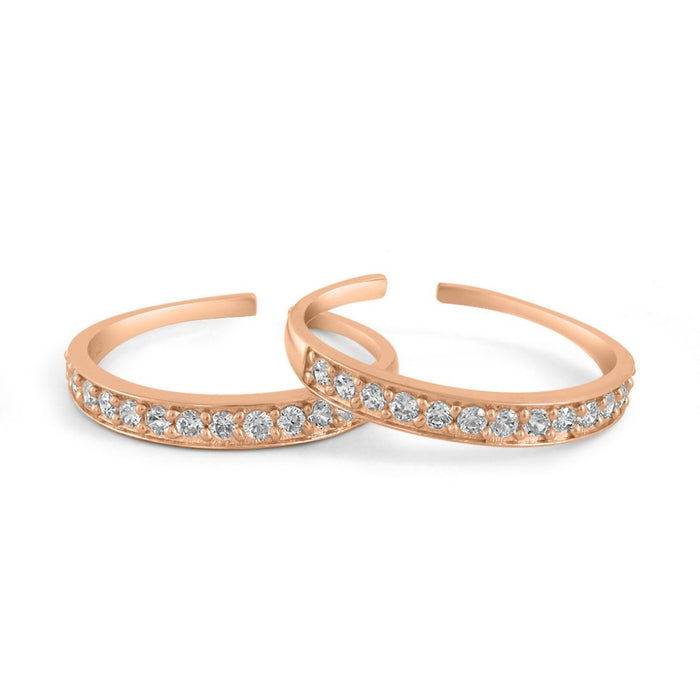 Two rose gold 925 Sterling Silver toe rings for women featuring a sparkling one-line CZ design – Zavya