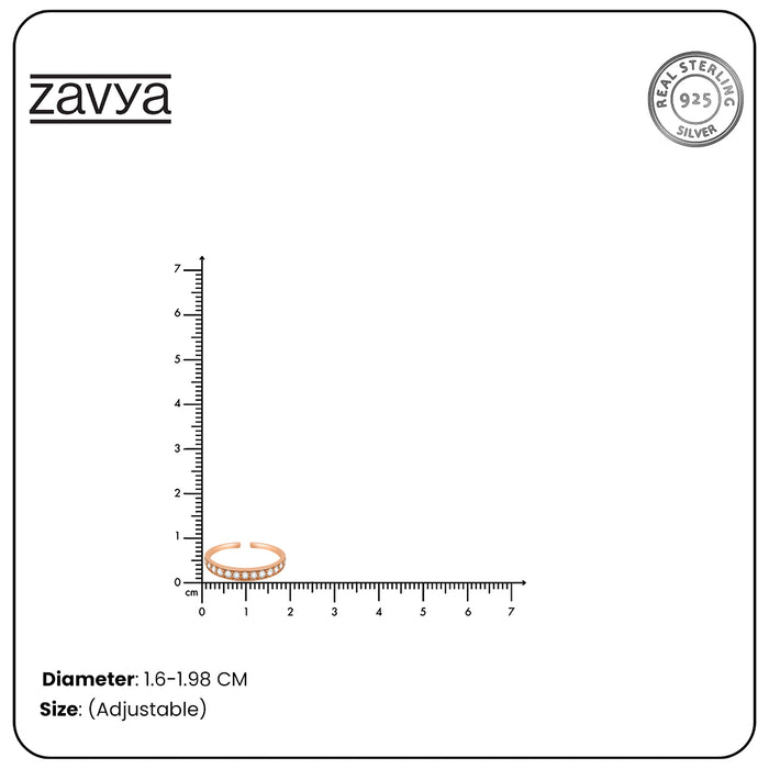 Women's adjustable rose gold CZ 925 Sterling Silver toe ring on a size scale – Zavya