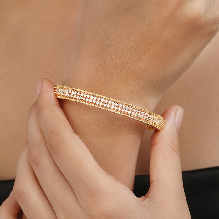 Glamorous Gold Plated CZ 925 Sterling Silver Bangle