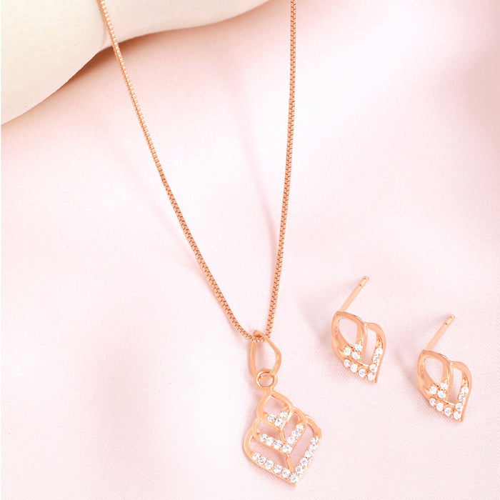 Glamour Drops Rose Gold Plated 925 Sterling Silver Jewelry Set