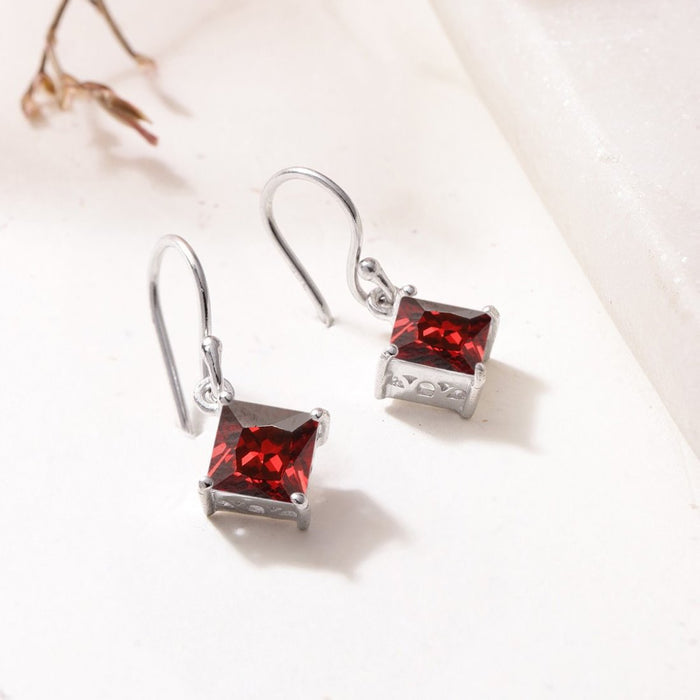 Glamour Rhodium-Plated Red CZ 925 Sterling Silver Drop Earrings