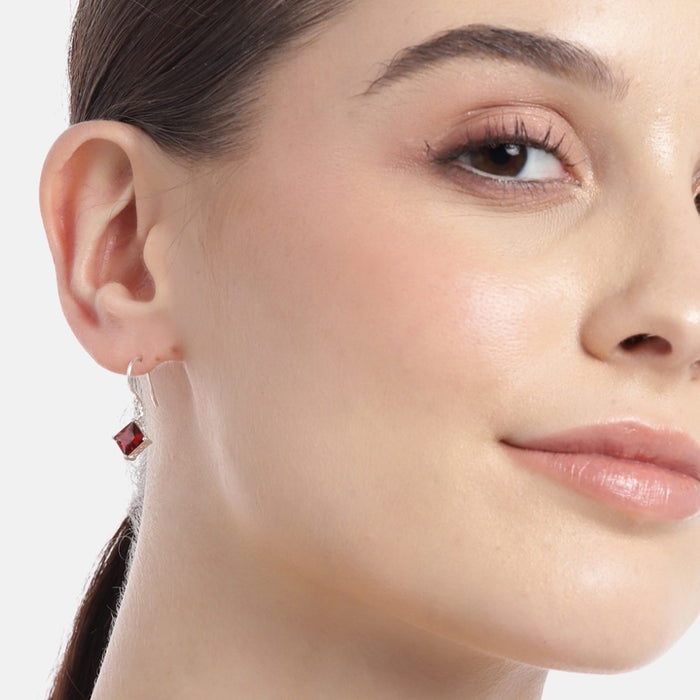 Glamour Rhodium-Plated Red CZ 925 Sterling Silver Drop Earrings