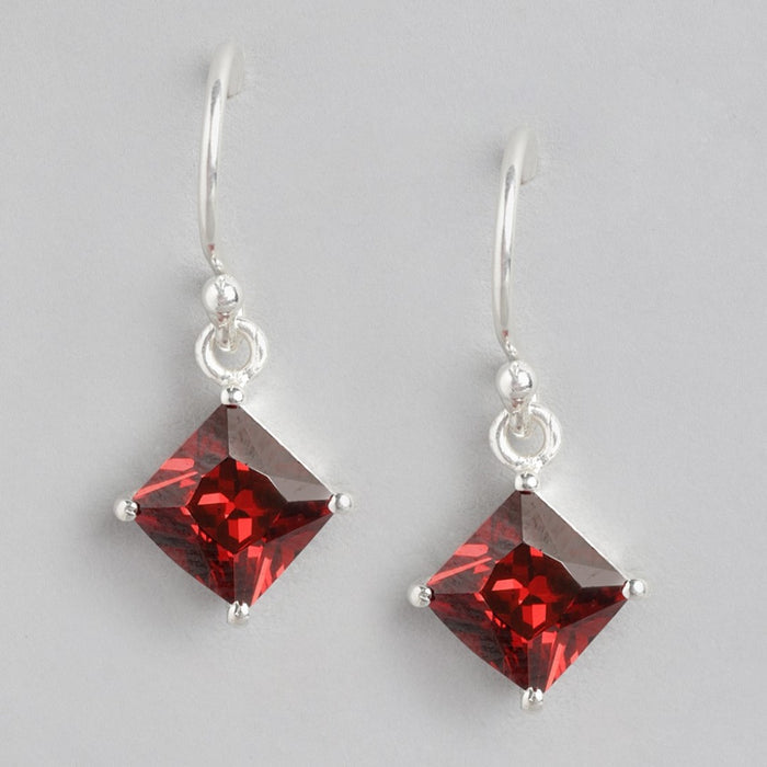 Glamour Rhodium-Plated Red CZ 925 Sterling Silver Drop Earrings
