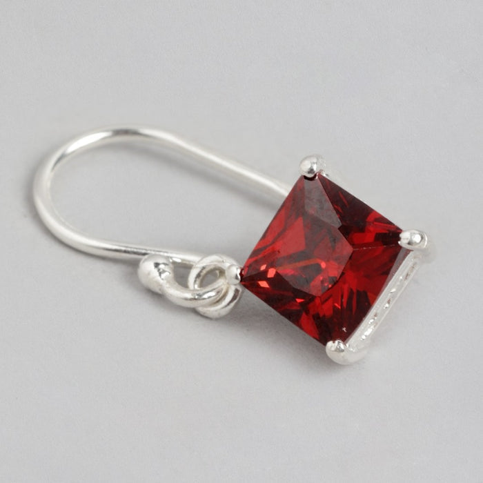 Glamour Rhodium-Plated Red CZ 925 Sterling Silver Drop Earrings