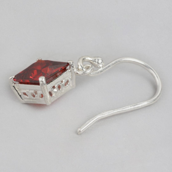 Glamour Rhodium-Plated Red CZ 925 Sterling Silver Drop Earrings
