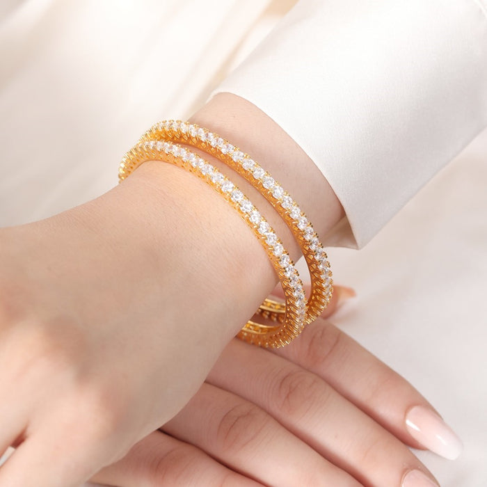 Gleaming Beauty Gold-Plated Bangle with White Cubic Zirconia