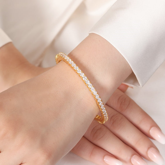 Gleaming Beauty Gold-Plated Bangle with White Cubic Zirconia